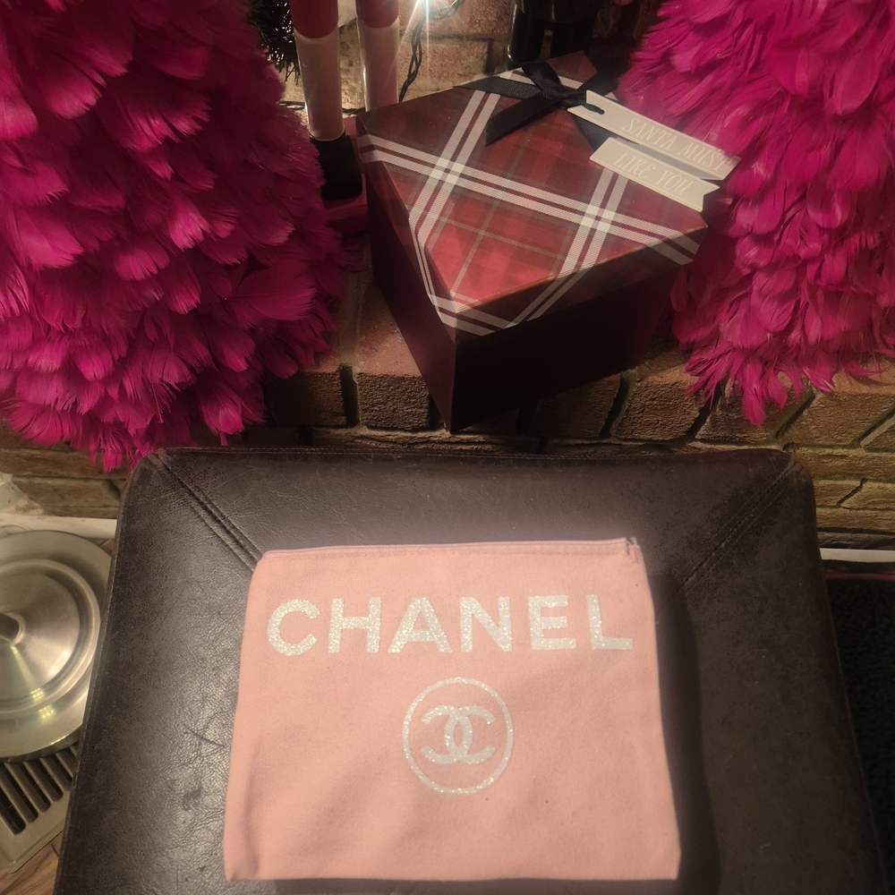Chanel Light Pink Cosmetic Case with Silver Logo